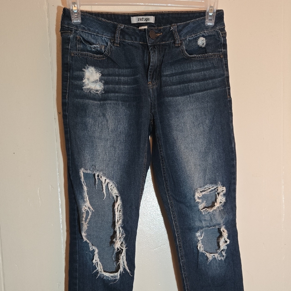 Refuge Women's Distressed Dark Blue Skinny Jeans